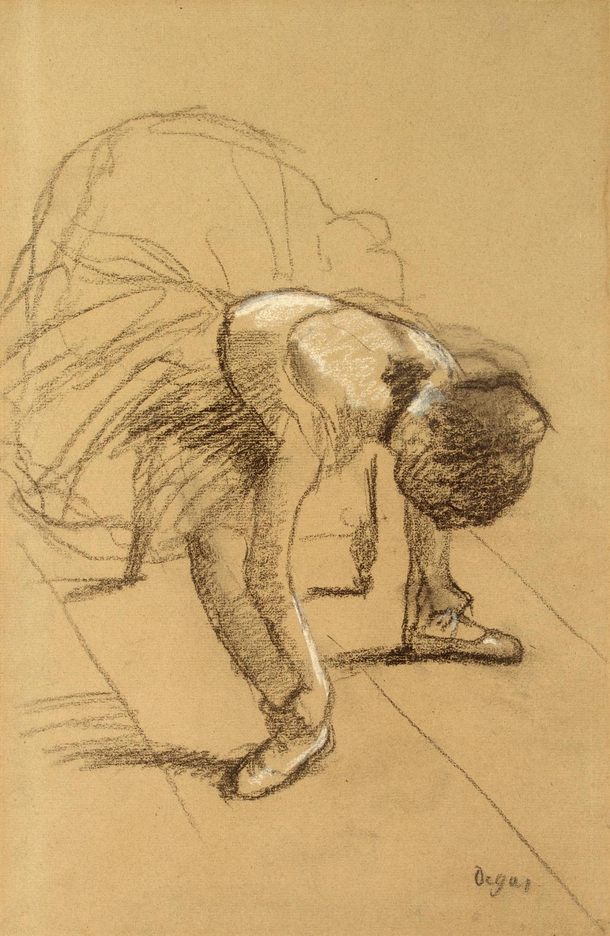 Seated Dancer Adjusting Her Shoes pastel 1876